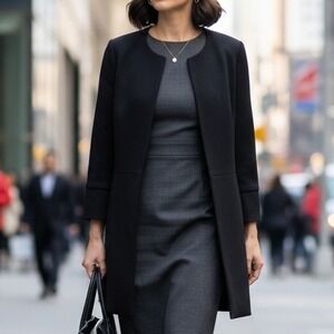 Insight New York Size 10 $128 Black Rayon Stretch Collarless‎ Open Topper Jacket